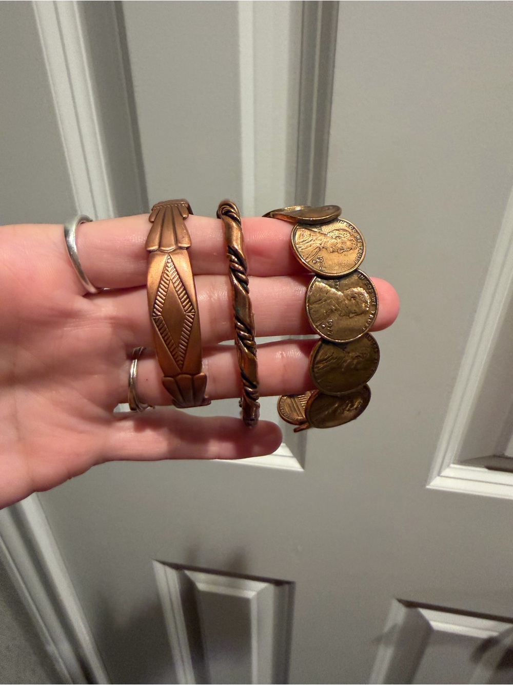 Vintage Copper Bracelet Bundle Lot of 3 - Penny Coin, Stamped Cuff & Rope Twist